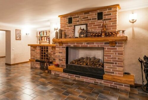 Brick fireplace