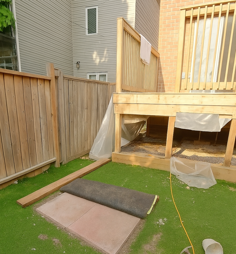 wooden staircase and deck installation