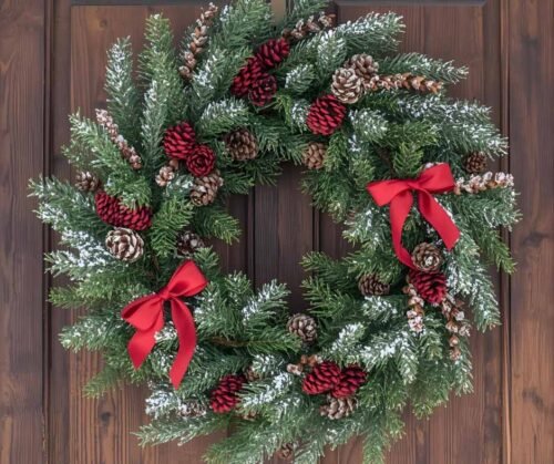 Winter pinecone wreath decorated