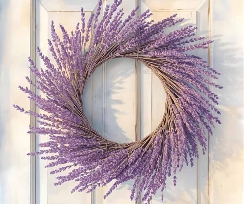 Dried lavender wreath with soft purple tones