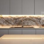Colorful mosaic backsplash design close-up